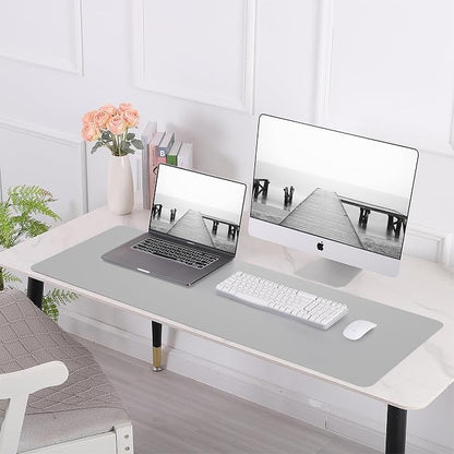 AFIING Cork Desk Mat 47" x 23.6", Dual-Sided Natural Cork & PU Leather Desk Pad, Non-Slip Waterproof Large Mouse Pad for Office, Home & Gaming (Light Grey)