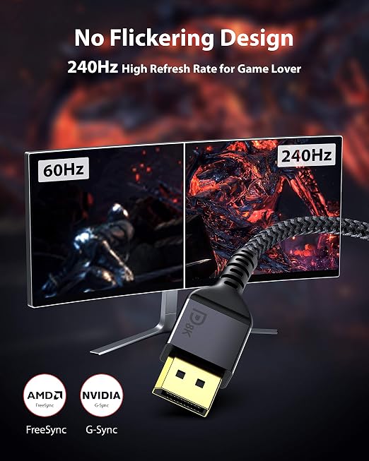 Maxonar 8K DisplayPort Cable 1.4, 2M (8K@60Hz, 4K@240Hz, 2K@144Hz) HBR3 High Speed DP to DP for PC, Laptop, TV Gaming Monitor - 2 Packs
