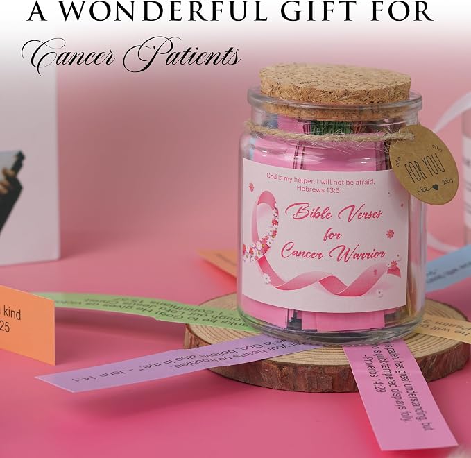Bible Verse Jar for Cancer Warrior, 92 Scripture Cards for Daily Hope, Strength & Prayer, Christian Cancer Gifts for Women Men, Faith Encouragement Gift for Cancer Patient Survivor