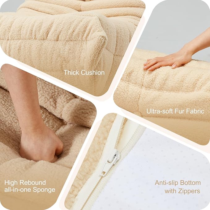 Hobestluk Adults Bean Bag Chair Faux Fur BeanBag Couch for Living Room | Khaki Teddy,Ergonomic Design,Memory Foam,UltraSoft,Anti-slip Bottom,No Assembly Required,Decorative Style for Living Room