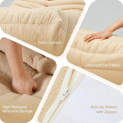Hobestluk Adults Bean Bag Chair Faux Fur BeanBag Couch for Living Room | Khaki Teddy,Ergonomic Design,Memory Foam,UltraSoft,Anti-slip Bottom,No Assembly Required,Decorative Style for Living Room