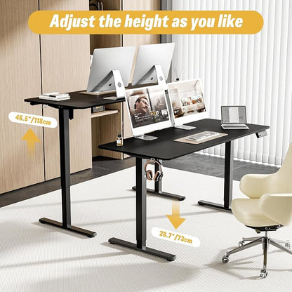 ERGOMAKER 55" Electric Standing Desk, Adjustable Height, Sit Stand Up Desk for Home Office & Computer Workstations, Memory Controller, Black