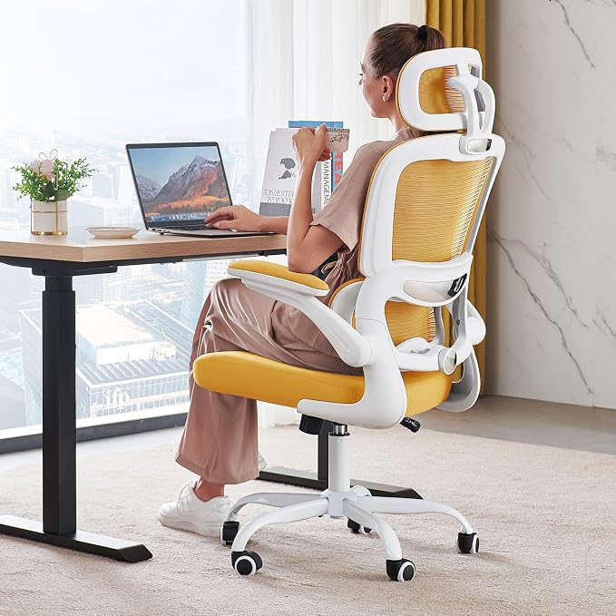 TRALT Office Chair Ergonomic Desk Chair, 330 LBS Home Mesh Office Desk Chairs with Wheels, Comfortable Gaming Chairs (Yellow)