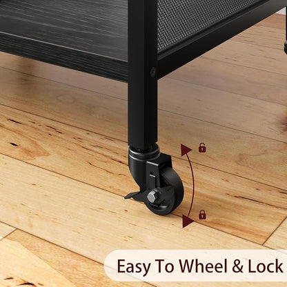 GarveeLife Printer Stand with Power Outlets, 3-Tier Rolling Printer Table with Lockable Wheels, Heavy Duty Printer Cart with Adjustable Shelves, Utility Storage Cart for Home, Office, Black