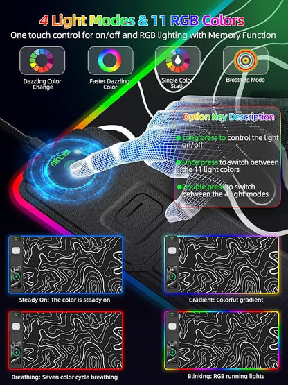 Mouse Pad with Foldable Phone Holder & Wireless Charger, XXL RGB Gaming Mousepad 31.5"x15.8" Large Desk Mat for Keyboard, 11 Colors 5 Modes