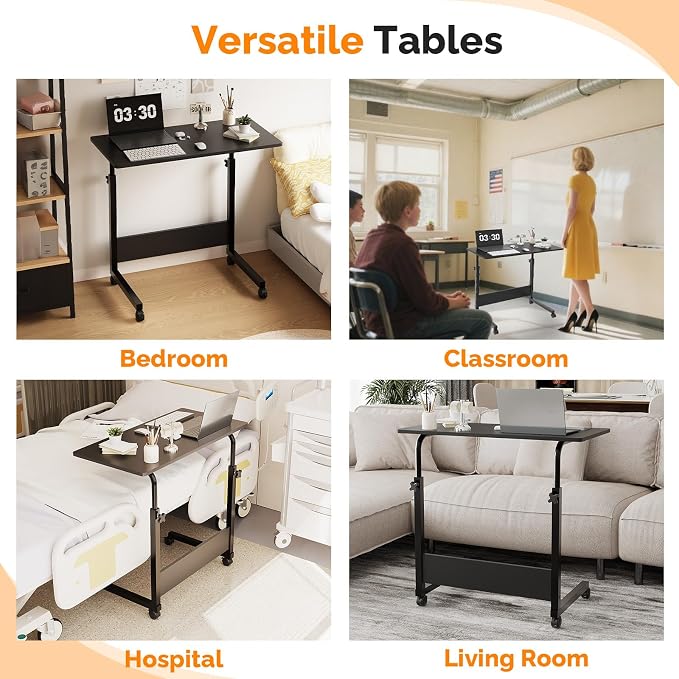 VINGLI Portable Computer Workstation, Standing Desk Adjustable Height, Small Computer Desk w/Rolling, Sit Stand Laptop Desk TV Tray for Bed Sofa Hospital Reading Eating, Black, 31.5"