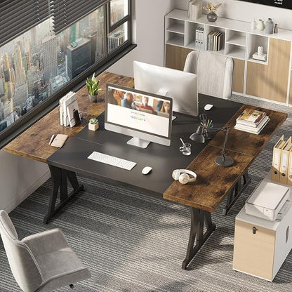 Bestier 70 Inch Large Executive Desk, Modern Simple Computer Office Desk with Thickened Desktop, Wood Metal Conference Room Table for Home Office, Business & Writing, Rustic Brown