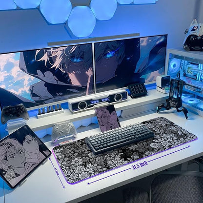 JMIYAV Black and White Mouse Pad RGB Gaming Mousepad 31.5x12 Inch PC XL Large Extended Glowing Led Light Up Desk Pad Non-Slip Rubber Base Computer Cute Mouse Mat Desk Accessories Gaming Setup 42-68