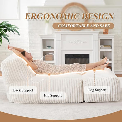 Hobestluk Giant Memory Foam Bean Bag Chairs Sofa for Adults (White,Large) | Soft Fabric,Ergonomic Back Support,Lightweight,Easy Clean,No Assembly,Wear-resisting,For Livingroom Guest room,Well-looking