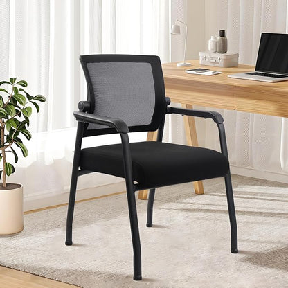 KLASIKA Desk Chair No Wheels with Adjustable Mesh Backrest, Arm Chair with Ergonomic Lumbar Support and Thickened Seats Cushion, Waiting Room Chairs for Office School Church Guest Reception