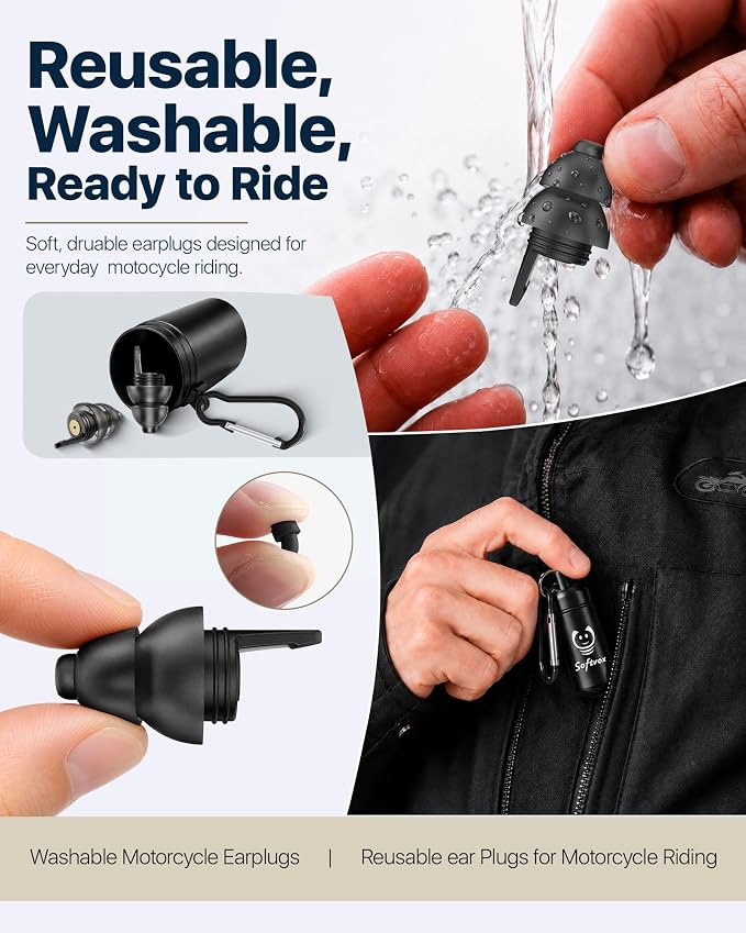 Motorcycle Ear Plugs for Wind Noise Reduction, 2 Filter Options Reusable Motorcycle Accessories, Soft Comfortable Hearing Protection Earplugs for Motorbike, Touring, Racing, Riding - 25dB Biker Gifts