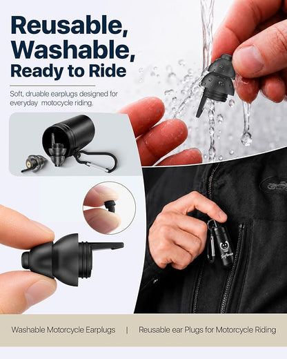 Motorcycle Ear Plugs for Wind Noise Reduction, 2 Filter Options Reusable Motorcycle Accessories, Soft Comfortable Hearing Protection Earplugs for Motorbike, Touring, Racing, Riding - 25dB Biker Gifts