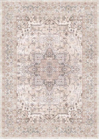 Lofus 3x5 Area Rugs for Living Room, Washable Area Rug, Rugs for Bedroom, Kitchen, Vintage Boho Carpet, Soft Non-Slip, Low Pile Large Area Rug for Office Dining Room, Pink