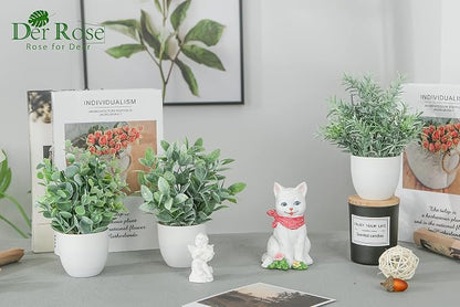 Der Rose Faux Plants Indoor, 4 Pack Small Fake Plants Mini Artificial Plants in Pots for Home Office Shelf Farmhouse Bathroom Decor