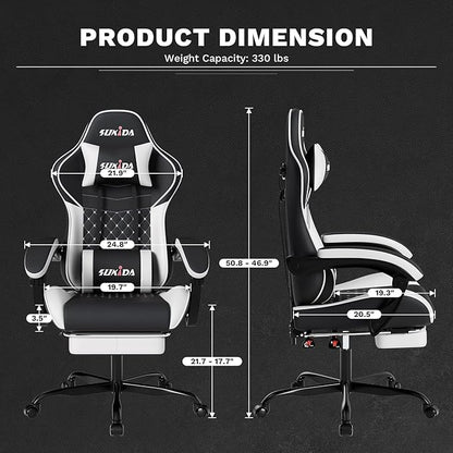 Ergonomic Video Gamer Chairs Gaming Computer Chair Gamer Chairs for Adults Massage Lumbar Support Swivel Height Adjustable Headrest Backrest