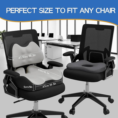 Benazcap Large Memory Foam Seat Cushion Lumbar Support Pillow for Sciatica & Tailbone Pressure Relief Coccyx Pad for Office Chair, Wheelchair, Car, Home, Office, Grey
