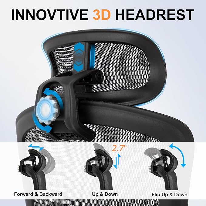 500lbs Big and Tall Office Chair,Large Heavy Duty Executive Computer Chair with 5D Flip Arms,Ergonomic Mesh High Back Desk Chair with Adjustable Lumbar Support 3D Headrest,Thick Spring Cushion