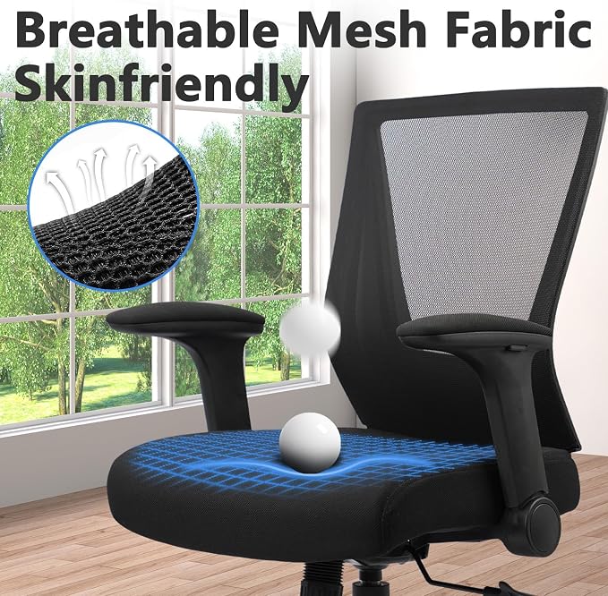 CLATINA Big and Tall Office Chair Heavy Duty Ergonomic Desk Chair 500lbs with Flip-up Arms & Wide Thick Seat Cushion Home Executive Swivel Mesh Chair for Study, Conference, Black, 6 PK