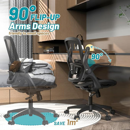Full Mesh Ergonomic Home Office Computer Desk Chair with Flip Up Arms Height Adjustable Swivel Wheels for Adult