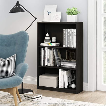 Furinno JAYA Book Shelf, 3-Tier Bookshelf, Bookcase with Adjustable Shelves, 9.5 x 24.5 x 40.3, for Organization and Storage, for Living Room, Bedroom, Home Office, Espresso