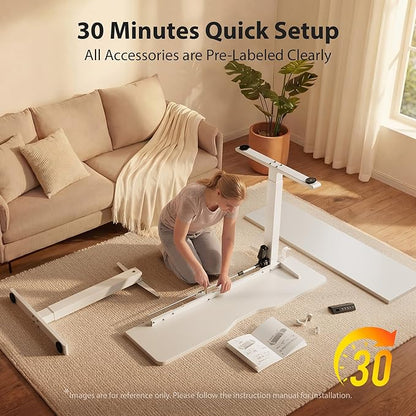 Cubiker Standing Desk, 55x24 Inches Sit Stand Home Office Desk, Electric Stand up Desk, Adjustable Desk with Splice Board, White Frame/White Top