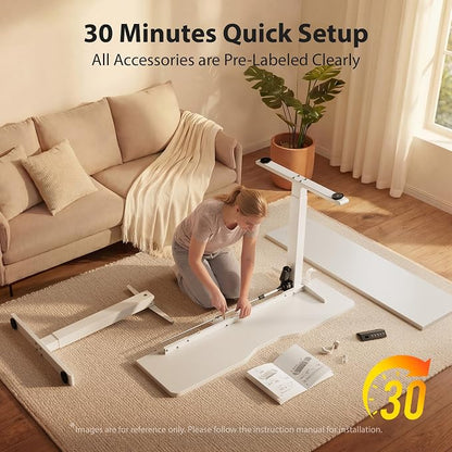 Cubiker Standing Desk, 55x28 Inches Sit Stand Home Office Desk, Electric Stand up Desk, Adjustable Desk with Splice Board, White Frame/White Top