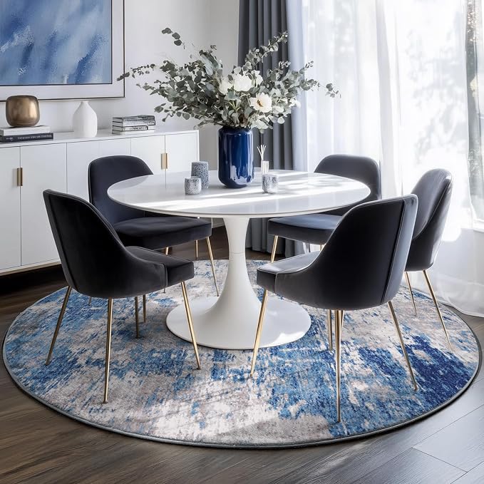 RELEANY Washable Area Rugs 8ft Non-Slip Modern Abstract Soft for Living Room Entryway Bedroom Kitchen, Print Pattern, Blue Grey Navy Gray