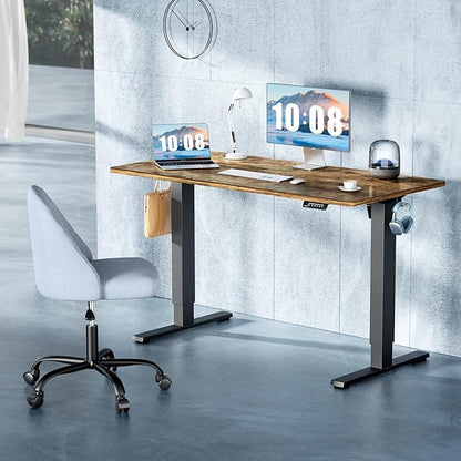 DUMOS 63 Inch Electric Standing Desk Height Adjustable, Sit to Stand Computer Workstations Large Work PC Table Home Office Writing Gaming Desks with Memory Presets for Walking Pad, Bedroom, Rustic