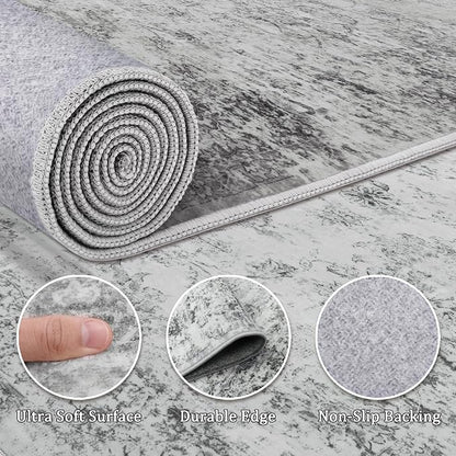 6x9 Area Rug Living Room Rugs - Washable Rug Large Modern Abstract Soft Thin Carpets Indoor Floor No Slip Vintage Carpet for Bedroom Under Dining Table Nursery Home Office Decor Gray