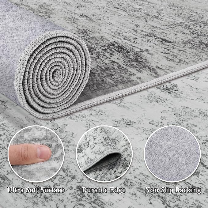 5x7 Area Rug Living Room Rugs - Washable Rug Large Modern Abstract Soft Thin Carpets Indoor Floor No Slip Vintage Carpet for Bedroom Under Dining Table Nursery Home Office Decor Gray