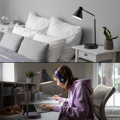O'Bright Astrum - LED Desk Lamp with Dual USB Charging Ports, 100% Metal, 270 Degree Swivel Arms, Soft White Light (3000K), Bedside & Home Office Table Lamp, ETL Listed, Black