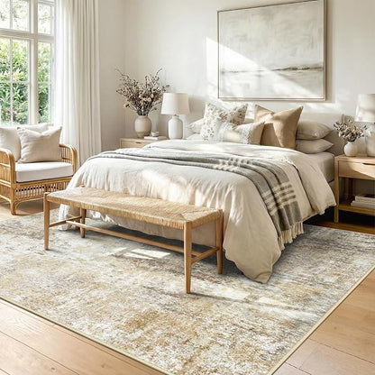 RELEANY Washable Area Rugs 7'x9' Non-Slip Modern Abstract Soft for Living Room Entryway Bedroom Kitchen, Print Pattern, Neutral Brown Gray