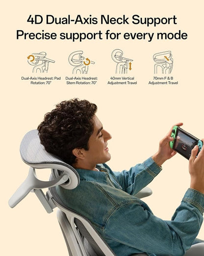 Hbada E3 Air 2026 Ergonomic Office Chair, 3-Zone Lumbar Support, Comfy Home Office Chair with Auto Recline, 4D Headrest & Armrests, 140° Tilt for Work & Relax, Grey with Footrest