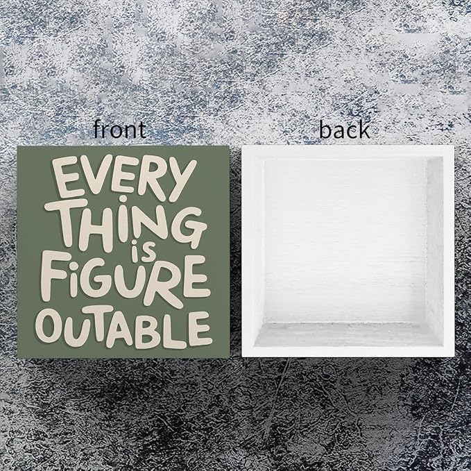 mmiishe Everything is Figureoutable Office Decorations Desk Accessories | Home Office Decor Encouragement Gifts for Women Men Mom Friend Motivational Wall Art for Classroom Birthday Gift 5 x 5 Inches