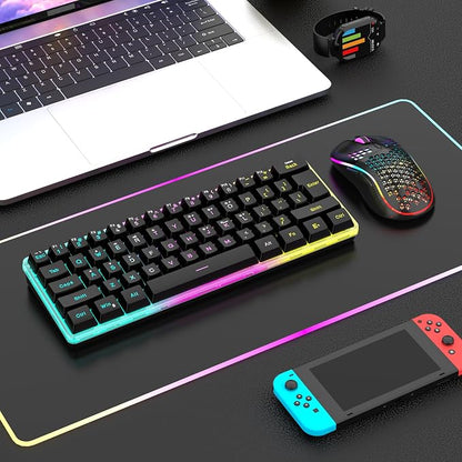 RedThunder 60% Wireless Gaming Keyboard and Mouse Combo, 2500mAh Rechargeable Battery, Ultra-Compact Small RGB Mechanical Feel Keyboard, Lightweight Honeycomb Optical Mouse for Gaming/Business, Black