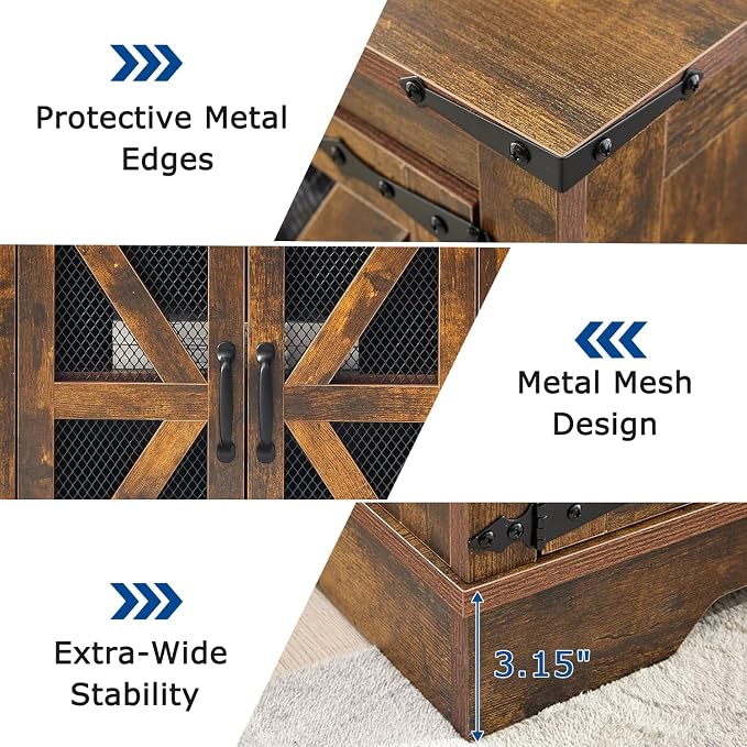 Farmhouse End Table Set with Charging Station Set of 2, Living Room Tables with Hidden Storage, Wood Square Sofa Bedside Tables, Night Stand with Power Outlet and Door, Brown