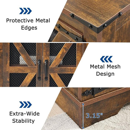 Farmhouse End Table Set with Charging Station Set of 2, Living Room Tables with Hidden Storage, Wood Square Sofa Bedside Tables, Night Stand with Power Outlet and Door, Brown
