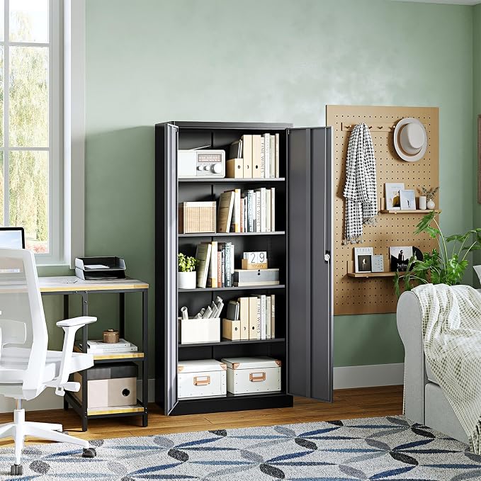 Letaya Metal Garage Storage Cabinets with Lock Door and Adjustable Shelves, Steel Tool Cabinets for Home,Office,Warehouse Organisieren (Black Gray)