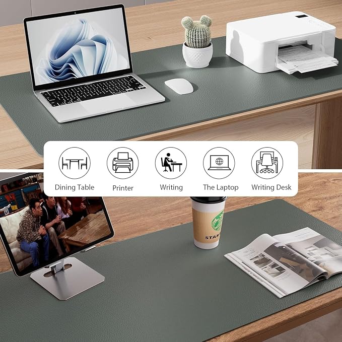 Bloss Leather Desk Mat Jungle Green / 31.5" x 15.7", Desk Matt for Desktop, Waterproof Large Mouse Pad, Non-Slip Computer Mat for Office/Home/Decor