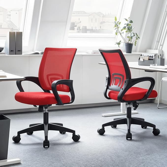 Magshion Ergonomic Office Chair Pack of 2, Mid-Back Mesh Desk Chair, Adjustable Swivel Computer Chair with Lumbar Support & Breathable Backrest for Gaming, Work, Study, 300 Lbs Capacity, Red