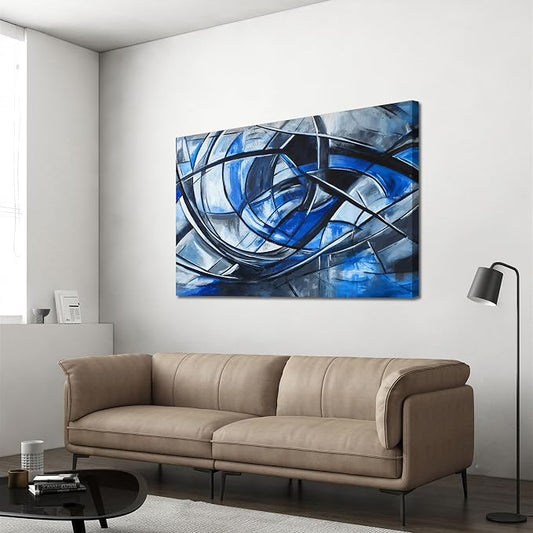 Abstract Wall Art Decor Modern Wall Art Pictures for Living Room Abstract Canvas Art Wall Decor Blue Wall Art Prints Black and White Wall Art Decor Artwork for Walls Home Office Decorations 32" X 48"