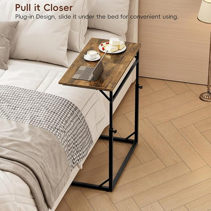 Vagusicc C Shaped End Table, Tall Side Table for Couch, C-Table End Table Adjustable Height Side Tables, Large Surface Sofa Tables TV Tray, Slide Under Couch Tables for Sofa, Living Room,Bedroom,Brown