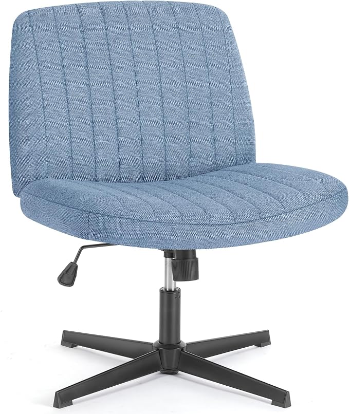 Sweetcrispy Criss Cross Chair Legged, Armless Office Swivel Desk Chairs No Wheels, Vanity Height Adjustable Wide Seat Comfy Cute Computer Task Seating for Home Bedroom,Blue