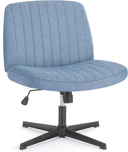Sweetcrispy Criss Cross Chair Legged, Armless Office Swivel Desk Chairs No Wheels, Vanity Height Adjustable Wide Seat Comfy Cute Computer Task Seating for Home Bedroom,Blue