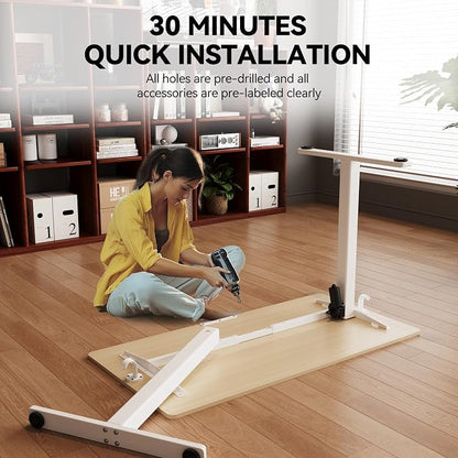 Large Electric Standing Desk,55x24 Inches Adjustable Height Stand up Desk, Sit Stand Home Office Desk, 3 Preset Heights,Equipped with Hooks,Ergonomic Computer Desk Workstation，Nature