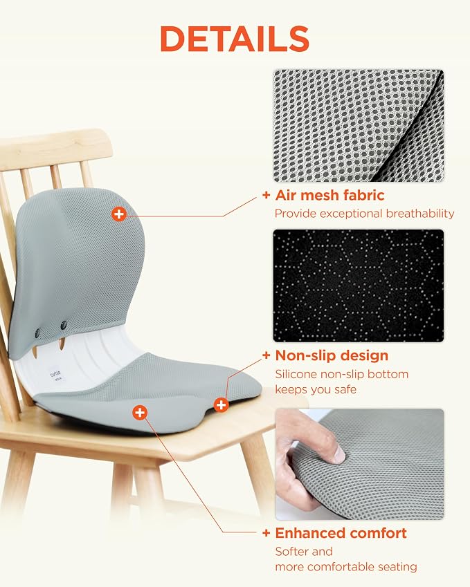 curble Wider Cover, Detachable Cover for Teenager Chair, Ergonomic Chair Back Support and Lumbar Support (Cover Grey)