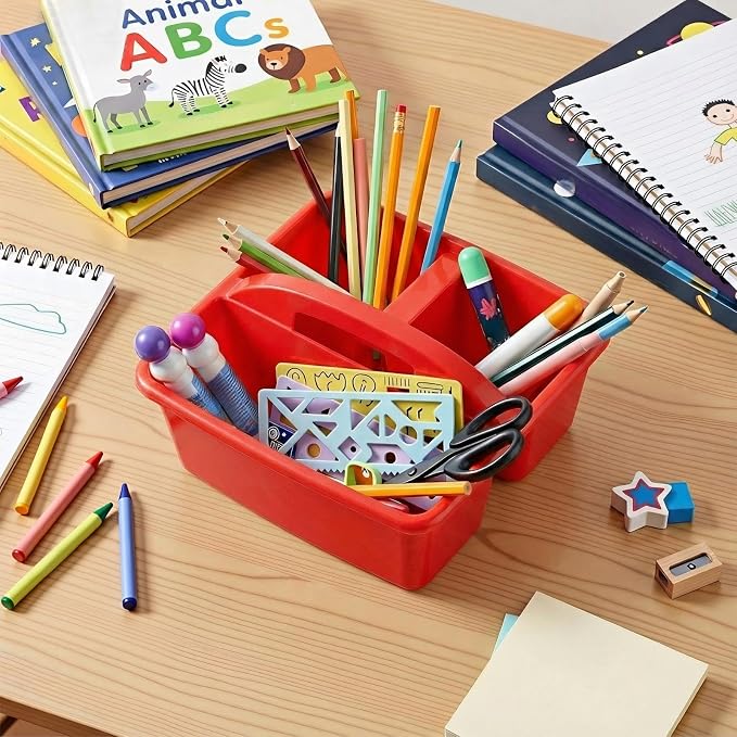 Kathfly 8 Pack Classroom Caddy Organizer with Handle, Plastic Art Craft Cleaning Caddy Bulk, Small Multipurpose Supply Organization Storage Basket for Table Desk Office Pencil Teacher (Blue Red)