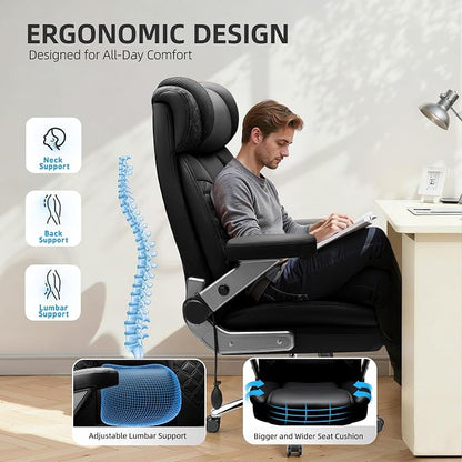 Big and Tall Office Chair, Desk Computer Chair for Heavy People, Oversized Executive Gaming Chair, Extra Wide 500LBS Ergonomic Comfy Office Chair with Adjustable Lumbar Support & 5D Flip Arms