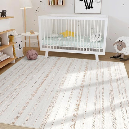 Nakagishi Area Rug Living Room Rugs: 4x6 Soft Machine Washable Boho Neutral Farmhouse Stain Resistant Moroccan Indoor Floor Carpet for Bedroom Nursery Kids Entryway Kitchen Entry Bedside Home- Brown