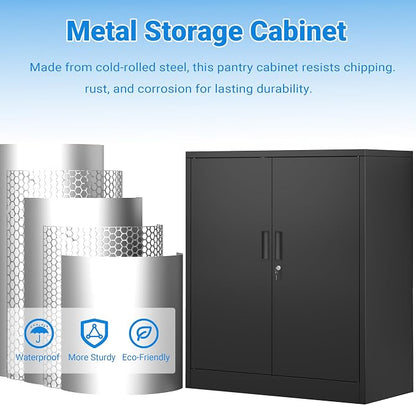 BESFUR Metal Storage Cabinet with Lock and 2 Adjustable Shelves, 36" H Locking Storage Cabinet for Home, Office, Garage, Utility Room and Basement(Black)